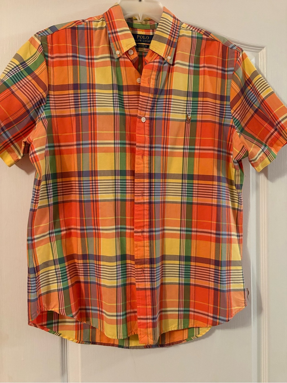 New Men Polo by Ralph Lauren Orange, Yellow & Green Plaid Short Sleeve Shirt